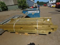 PALLET OF ASSORTED TIMBER POSTS AND FENCING TIMBERS, 5FT - 8FT LENGTH APPROX.