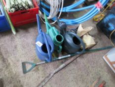 OLD SEWING MACHINE PLUS 3 X WATERING CANS, 3 X GARDEN TOOLS ETC. THIS LOT IS SOLD UNDER THE AUCTI