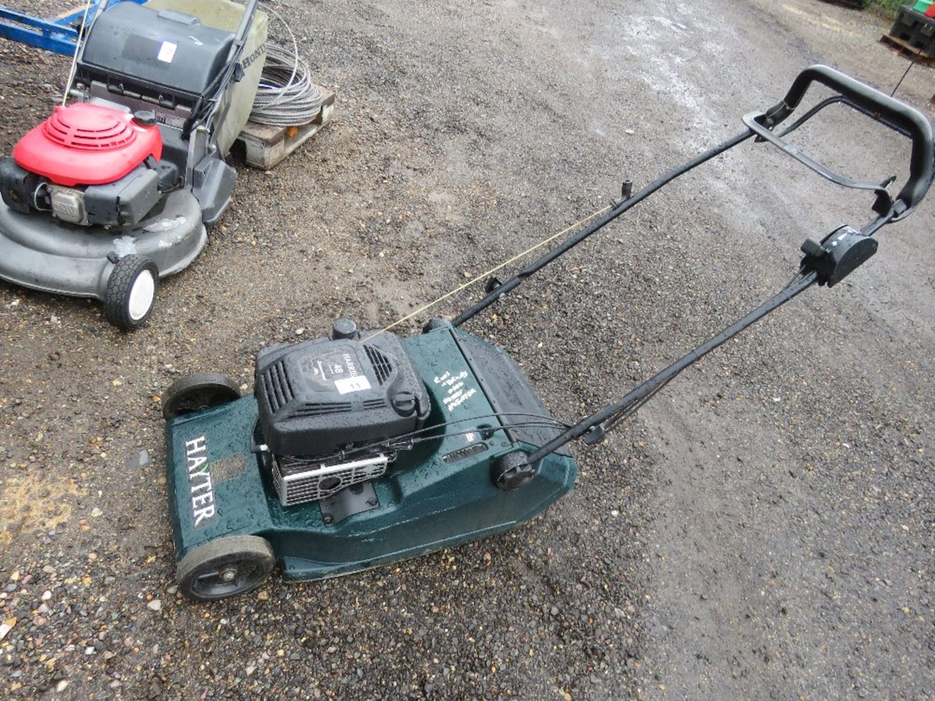 HAYTER HARRIER 48 ROLLER MOWER, NO COLLECTOR. WHEN TESTED WAS SEEN TO RUN AND DRIVE (NEEDS HEIGHT AD