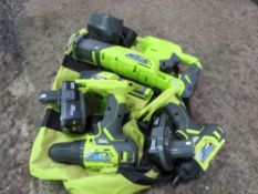 RYOBI 18VOLT ONE PACK BATTERY POWER TOOL SET WITH 4 TOOLS, 2 BATTERIES PLUS A CHARGER.
