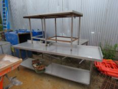 3 X STAINLESS STEEL WORK TABLES 4FT - 8FT LENGTH APPROX PLUS A DOUBLE GAS BURNER.