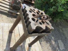 BLACKSMITH'S SWAGING BLOCK ON A STAND, 40CM X 40CM APPROX.