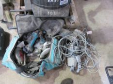 BAG OF ASSORTED POWER TOOLS PLUS 2 X SUBMERSIBLE WATER PUMPS.
