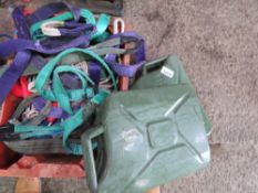 2 X GERRY FUEL CANS PLUS SAFETY HARNESS. THIS LOT IS SOLD UNDER THE AUCTIONEERS MARGIN SCHEME, TH