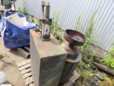 OLD OIL TANK WITH HAND PUMP PLUS AN OIL DRAINER UNIT. THIS LOT IS SOLD UNDER THE AUCTIONEERS MARG