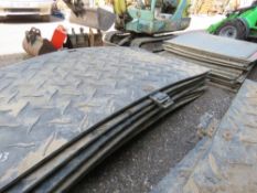 STACK OF BLACK INTERLOCKING TRACK MATS, 15MM THICKNESS: 13NO APPROX @ 1.2M X 2.4M. DIRECT FROM LOCA