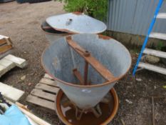 2 X CAST IRON FEEDERS/PLANTERS WITH DECORATIVE TOPS.