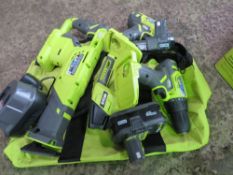 RYOBI 18VOLT ONE PACK BATTERY POWER TOOL SET WITH 4 TOOLS, 2 BATTERIES PLUS A CHARGER.