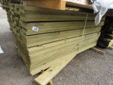 PACK OF PRESSURE TREATED TIMBER BOARDS 140MM X 30MM APPROX @ 1.83M LENGTH. 124NO IN TOTAL APPROX.