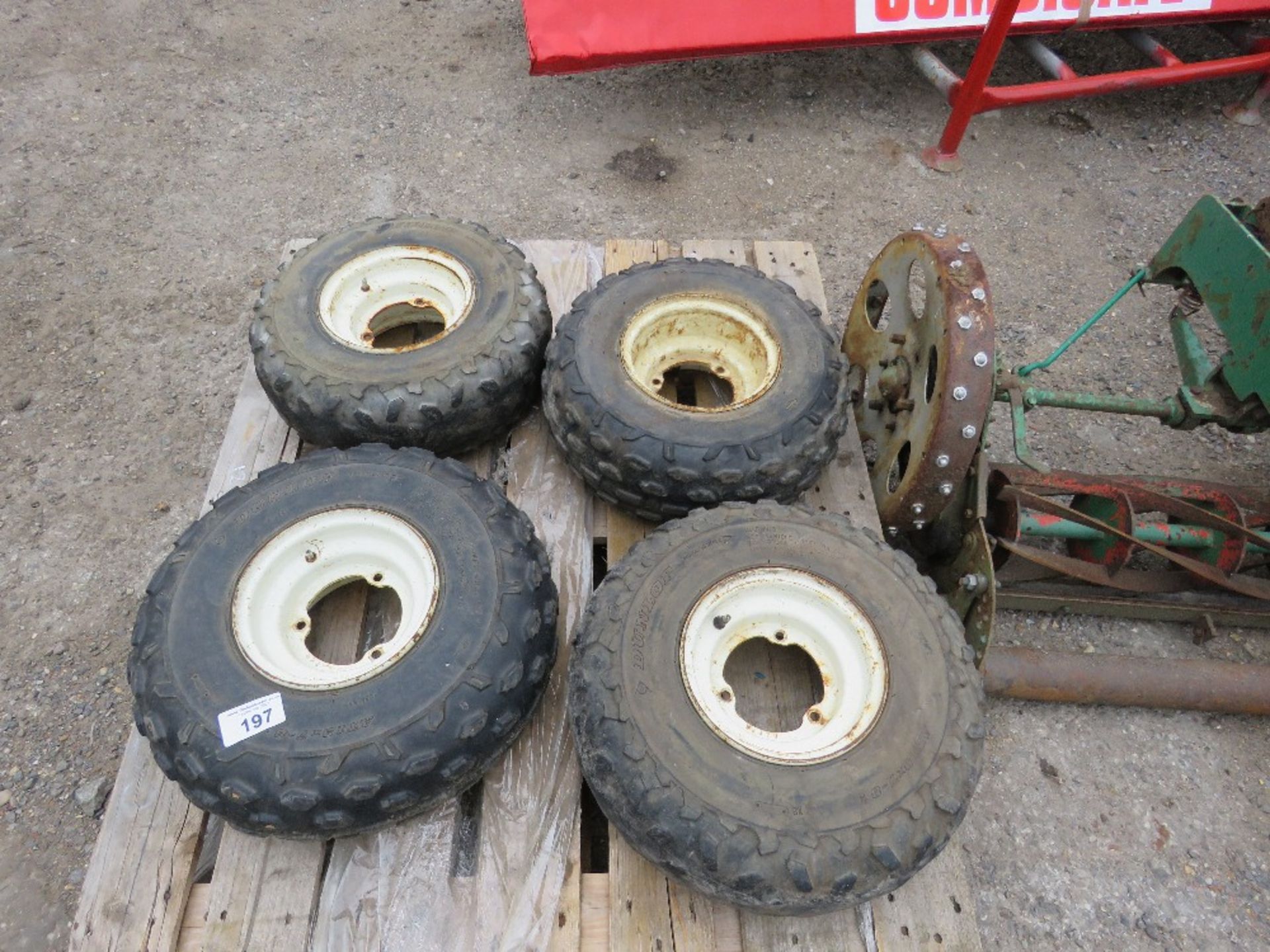 4 X QUAD BIKE WHEELS AND TYRES. THIS LOT IS SOLD UNDER THE AUCTIONEERS MARGIN SCHEME, THEREFORE N