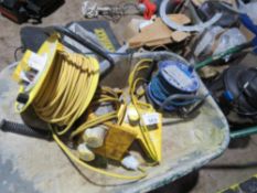 WHEEL BARROW CONTAINING EXTENSION LEADS, JUNCTION BOXES. THIS LOT IS SOLD UNDER THE AUCTIONEERS M