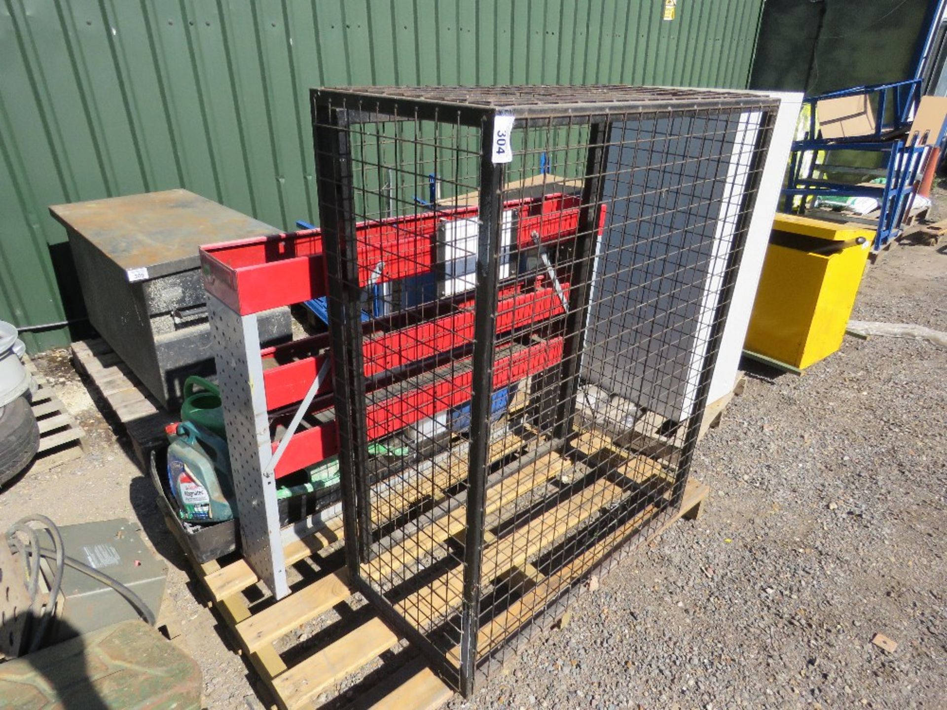 OILS, SUNDRIES, VAN RACK PLUS A CAGE UNIT. DIRECT FROM LOCAL LANDSCAPE COMPANY WHO ARE CLOSING A DEP