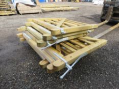 6NO SMALL WOODEN FIELD GATES; 1.2M X 2, 1.05M X 2, 15.M AND 1.8M WIDTH.
