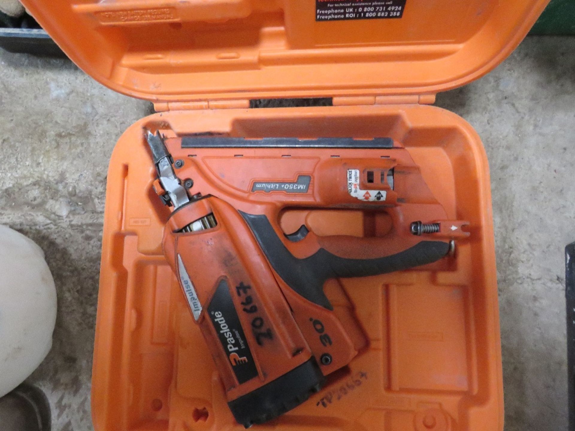 PASLODE NAIL GUN IN A CASE, NO CHARGER OR BATTERY.