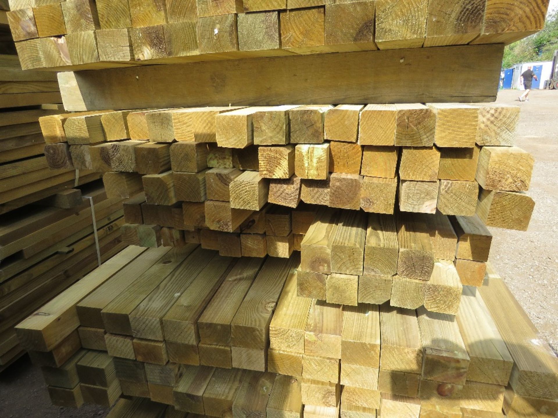 LARGE PACK OF TREATED TIMBER BATTENS / POSTS 55MM X55MM APPROX 2.0M -2.7M LENGTH APPROX. 90NO PIECES