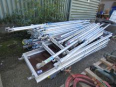 LARGE QUANTITY OF ALUMINIUM SCAFFOLD TOWER INCLUDING BOARDS, WHEELS, BRACES ETC. THIS LOT IS SOL