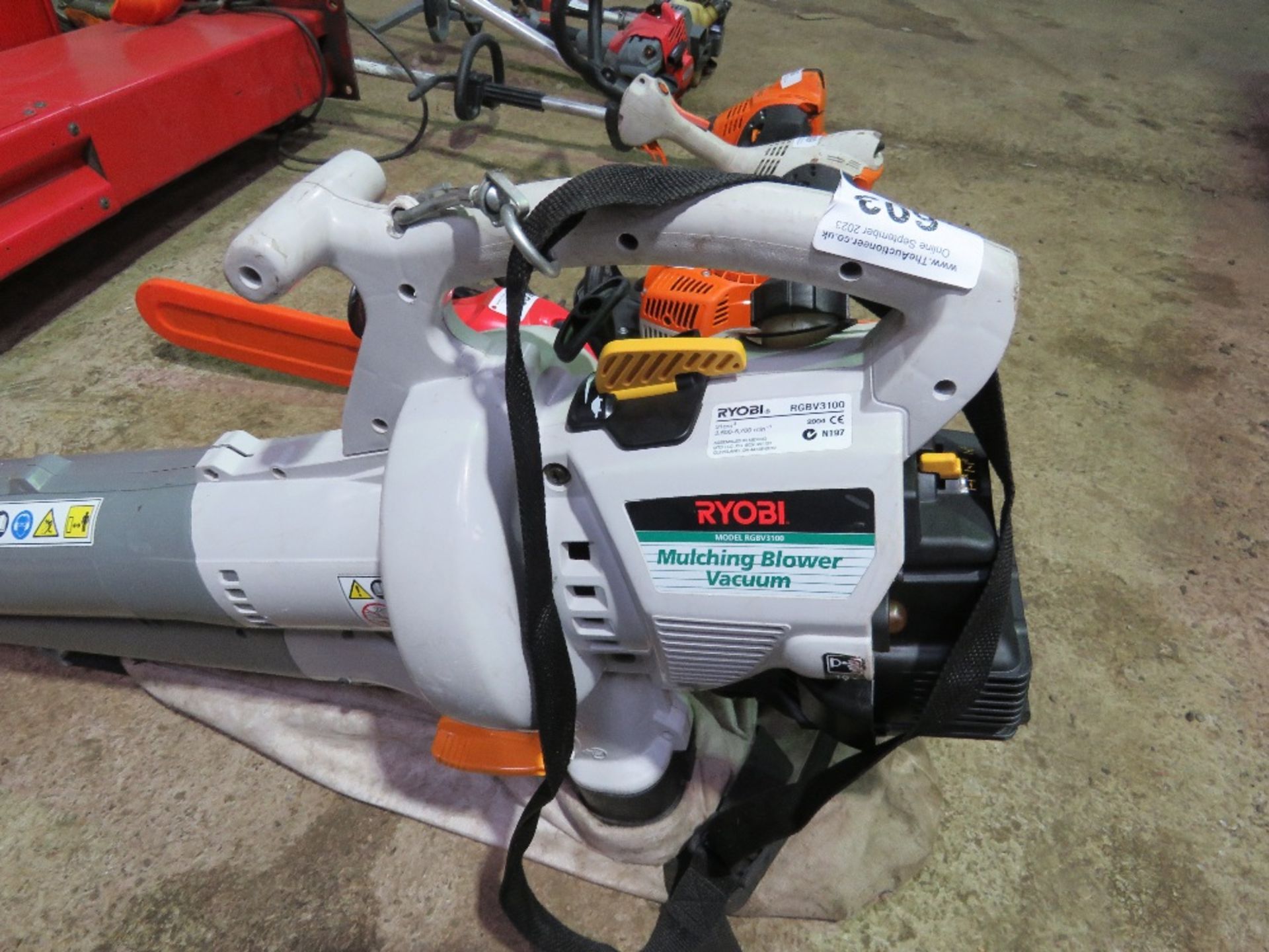 RYOBI MULCHING GARDEN VACUUM. THIS LOT IS SOLD UNDER THE AUCTIONEERS MARGIN SCHEME, THEREFORE NO