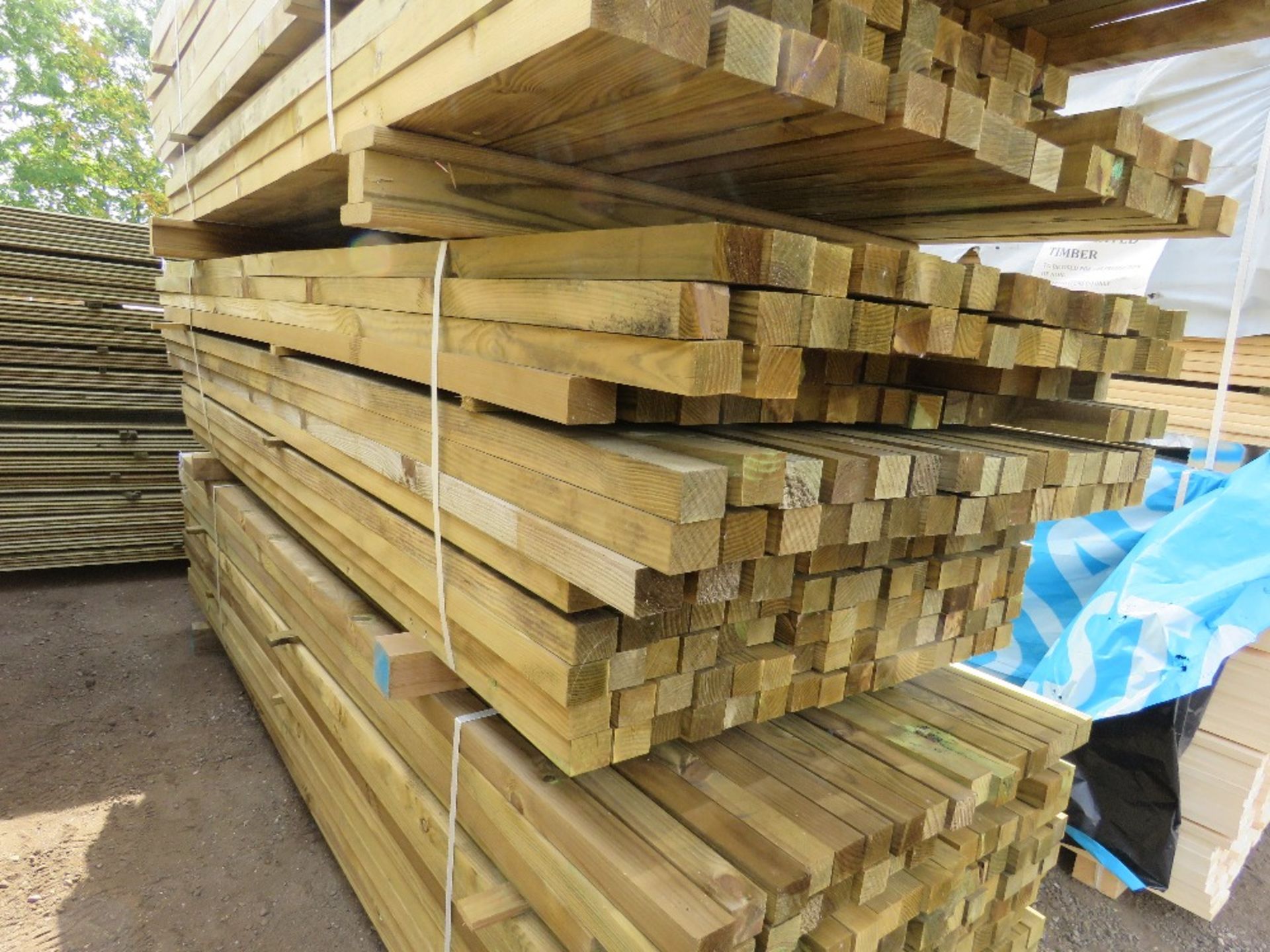 LARGE PACK OF TREATED TIMBER BATTENS / POSTS 52MM X45MM APPROX 2.0M -2.7M LENGTH APPROX. 190NO PIECE