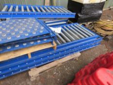 LARGE QUANTITY OF ROLLER CONVEYOR, 80CM WIDTH, PLUS SEVERAL ROLLER BALL SECTIONS. COMES WITH LEGS, B