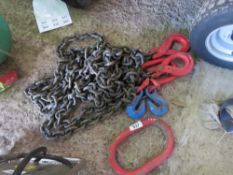 HEAVY DUTY SET OF TWIN LEGGED LIFTING CHAINS WITH SHORTENERS PLUS A SPARE RING. 18FT TOTAL LENGTH AP