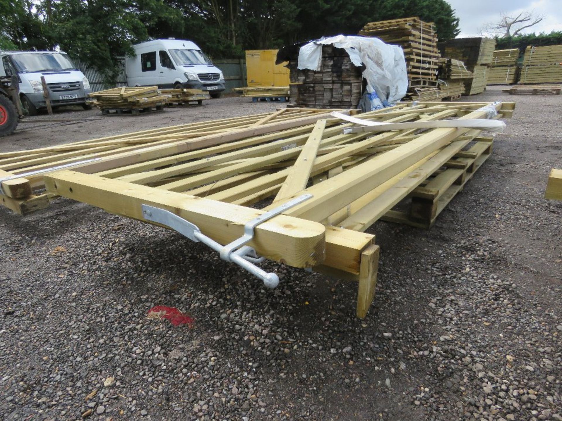 3NO WOODEN FIELD GATES; 4.2M, 3.9M AND 3.6M WIDTH. - Image 3 of 7