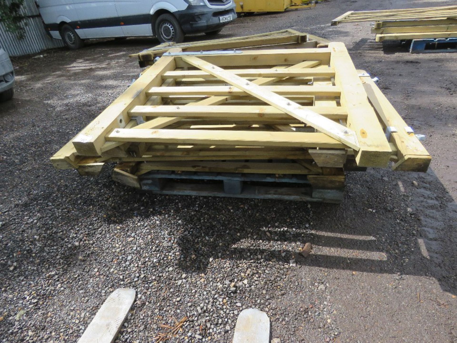 6NO SMALL WOODEN FIELD GATES; 1.2M X 2, 1.05M X 2, 15.M AND 1.8M WIDTH. - Image 6 of 7