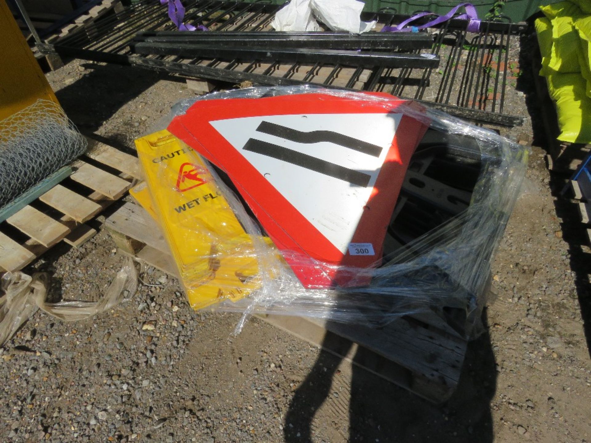 ASSORTED PLASTIC SIGNS AND FRAMES, MANY UNUSED. DIRECT FROM LOCAL LANDSCAPE COMPANY WHO ARE CLOSING
