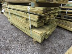 LARGE PACK OF TREATED FEATHER EDGE TIMBER CLADDING BOARDS: 1.4-1.8M LENGTH X 100MM WIDTH APPROX.