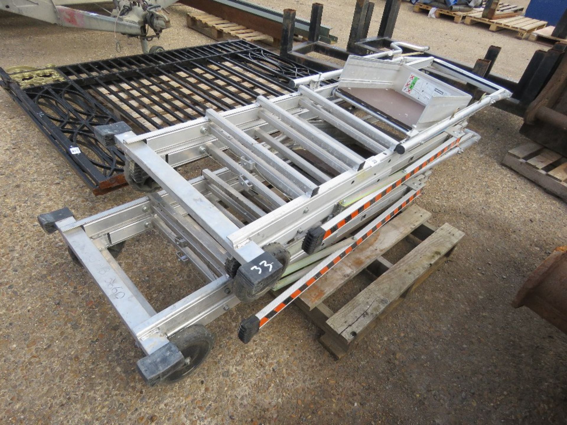 2 X ZARGES TYPE HEAVY DUTY ADJUSTABLE ALUMINIUM WORK PLATFORM STEPS.