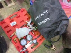 JUMP LEADS, SPRAY GUN PLUS PRESSURE TESTER UNIT. DIRECT FROM LOCAL LANDSCAPE COMPANY WHO ARE CLOSING