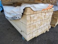 LARGE PACK OF UNTREATED CHAMFERRED EDGE TIMBER BATTENS. 2.4M LENGTH X 35MM X 85MM MAX WIDTH APPROX.