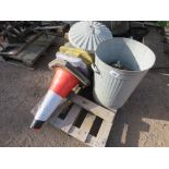 DUSTBIN CONTAINING SCAFFOLD CLIPS PLUS ROAD CONES. THIS LOT IS SOLD UNDER THE AUCTIONEERS MARGIN