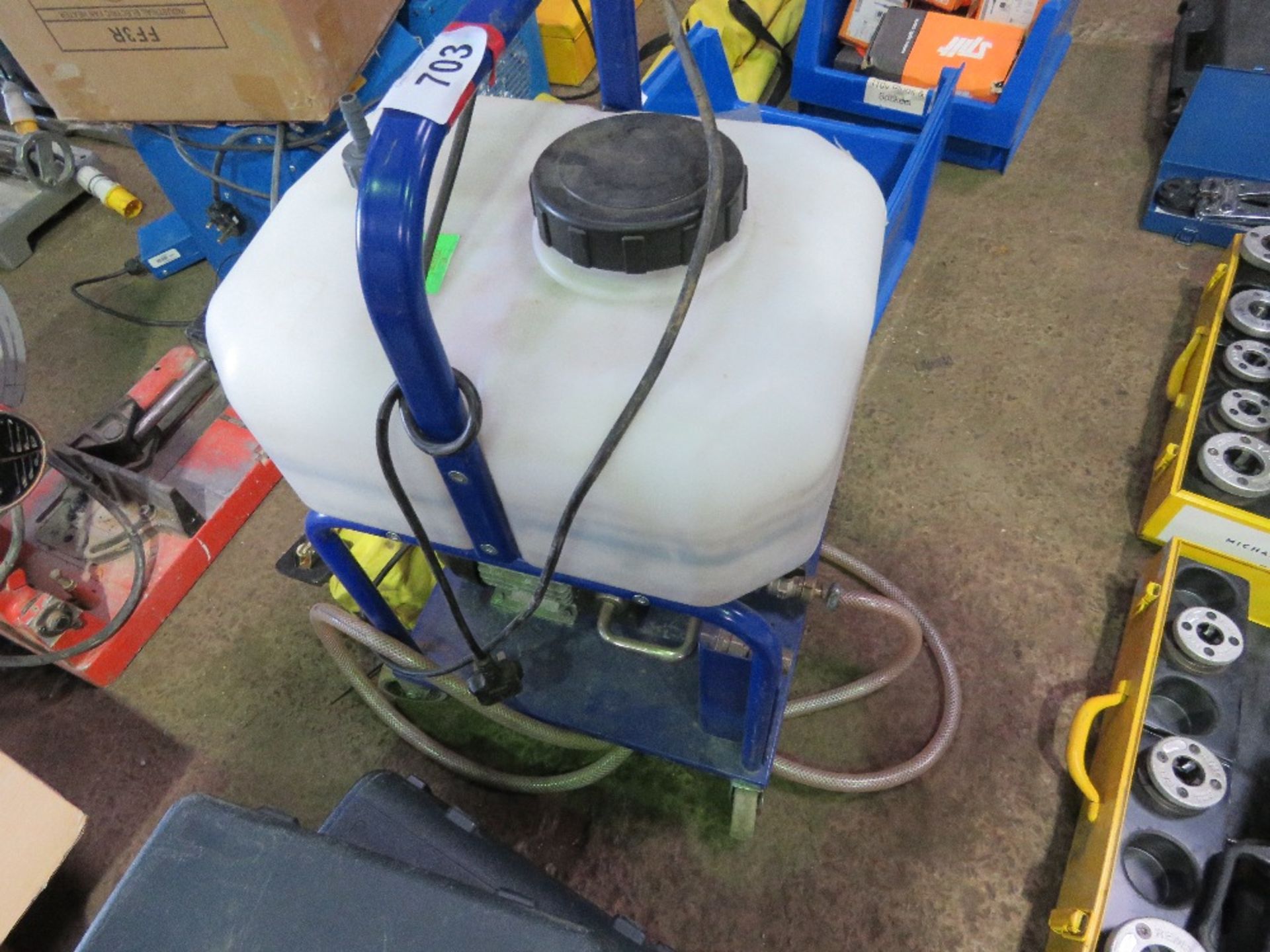 PUMP UNIT WITH TANK, 240V POWERED. SOURCED FROM LARGE CONSTRUCTION COMPANY LIQUIDATION.