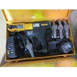 REMS BATTERY POWERED POWER PRESS TOOL WITH 4NO HEADS, BATTERY AND CHARGER AS SHOWN. WHEN TESTED WAS