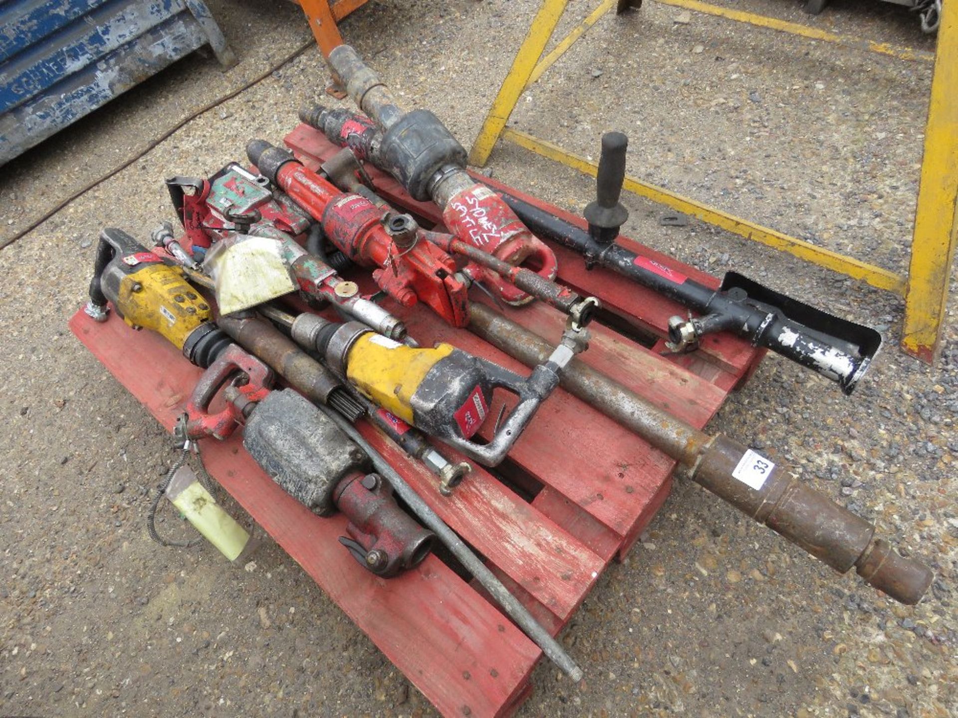 PALLET OF ASSORTED AIR BREAKERS AND SCABBLERS. THIS LOT IS SOLD UNDER THE AUCTIONEERS MARGIN SCHE