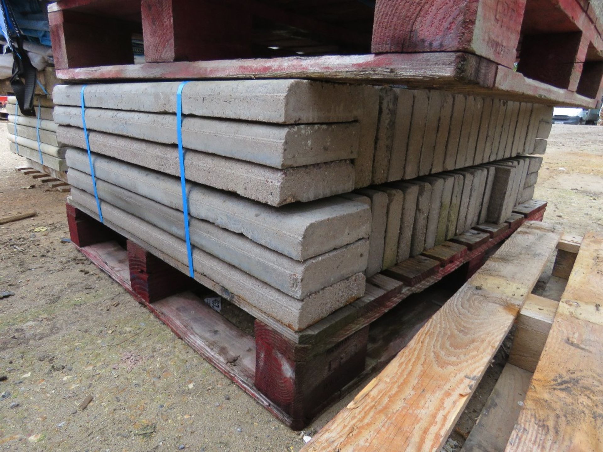 PALLET CONTAINING 48NO CHAMFERRED EDGE CONCRETE EDGING KERBS. 2" X 6" X 36" APPROX. - Image 2 of 5