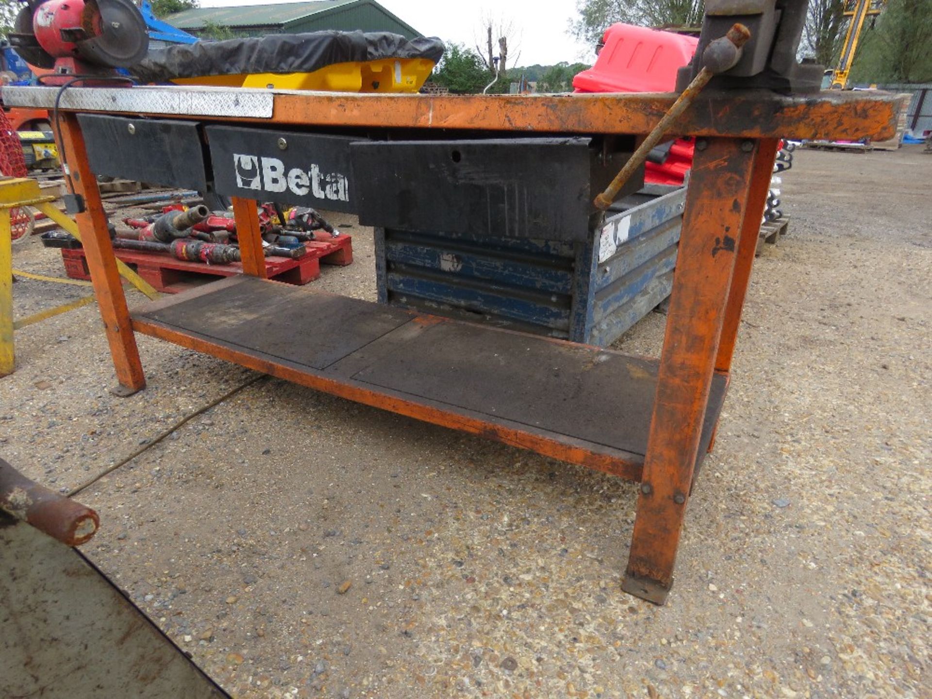 BETA METAL WORK BENCH WITH GRINDER AND VICE. 6FT LENGTH APPROX. - Image 2 of 6