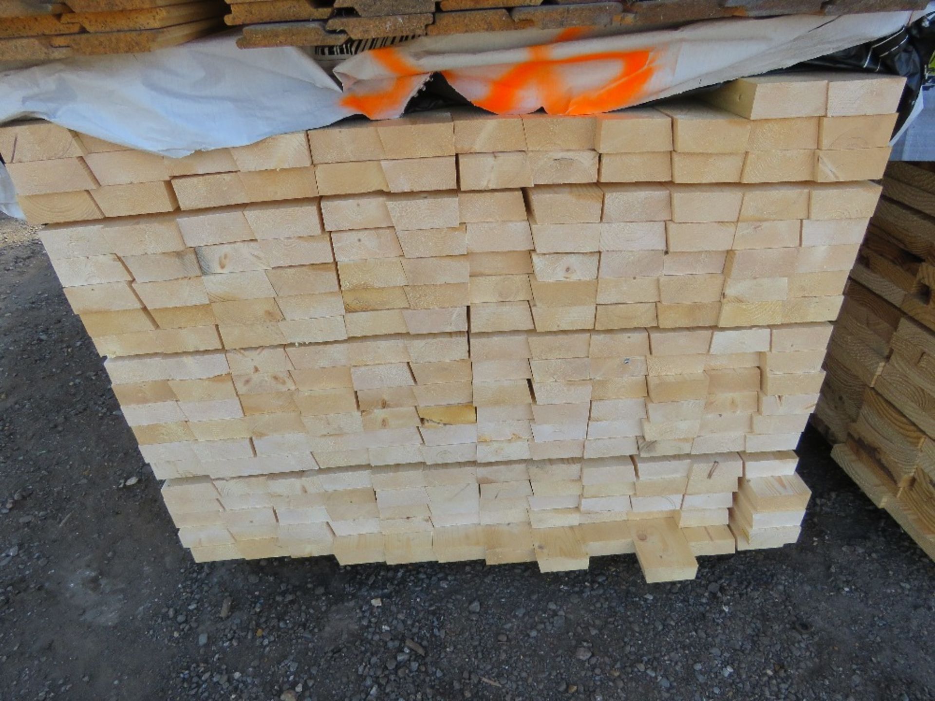 LARGE PACK OF UNTREATED CHAMFERRED EDGE TIMBER BATTENS. 2.4M LENGTH X 35MM X 85MM MAX WIDTH APPROX. - Image 2 of 3