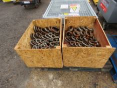 2 X STILLAGES CONTAINING LIFTING EYES AND SHACKLES. SOURCED FROM LARGE CONSTRUCTION COMPANY LIQUIDAT