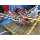 WHEELBARROW FULL OF ASSORTED HAND TOOLS, SPADES ETC.