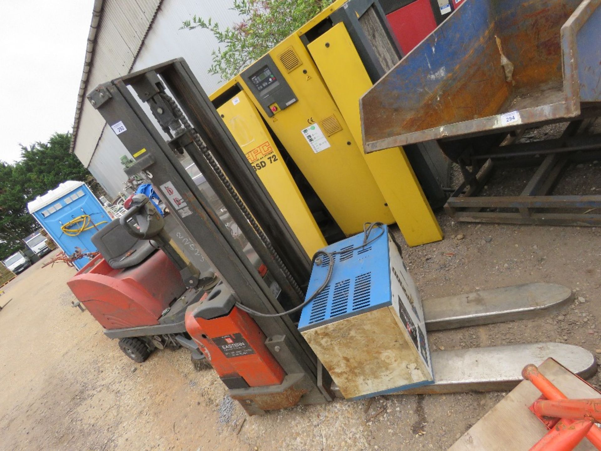 BT BATTERY POWERED PEDESTRIAN FORKLIFT WITH CHARGER. SOURCED FROM SITE CLOSURE.