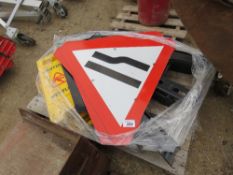 ASSORTED PLASTIC SIGNS AND FRAMES, MANY UNUSED. DIRECT FROM LOCAL LANDSCAPE COMPANY WHO ARE CLOSING