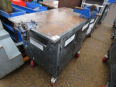 ARMORGARD MOBILE TUFFBENCH WORKBENCH WITH 2 VICES. HAS KEYS. SOURCED FROM LARGE CONSTRUCTION COMPANY