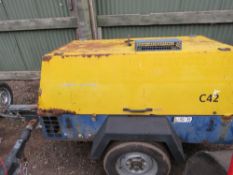 COMPAR C42 TOWED ROAD COMPRESSOR 150 CFM OUTPUT. WHEN TESTED WAS SEEN TO RUN AND MAKE AIR.