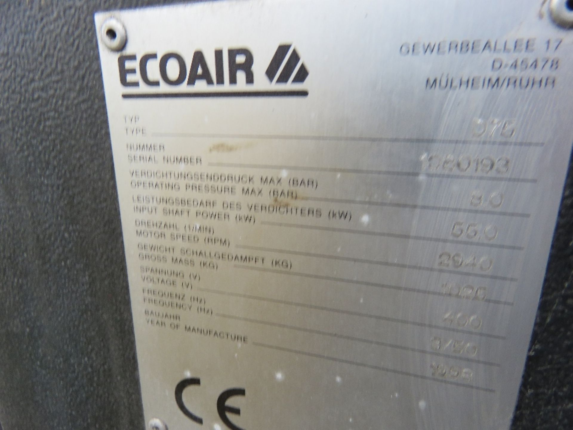 ECOAIR D75 LARGE SIZED PACKAGED AIR COMPRESSOR. SOURCED FROM SITE CLOSURE. - Image 3 of 6