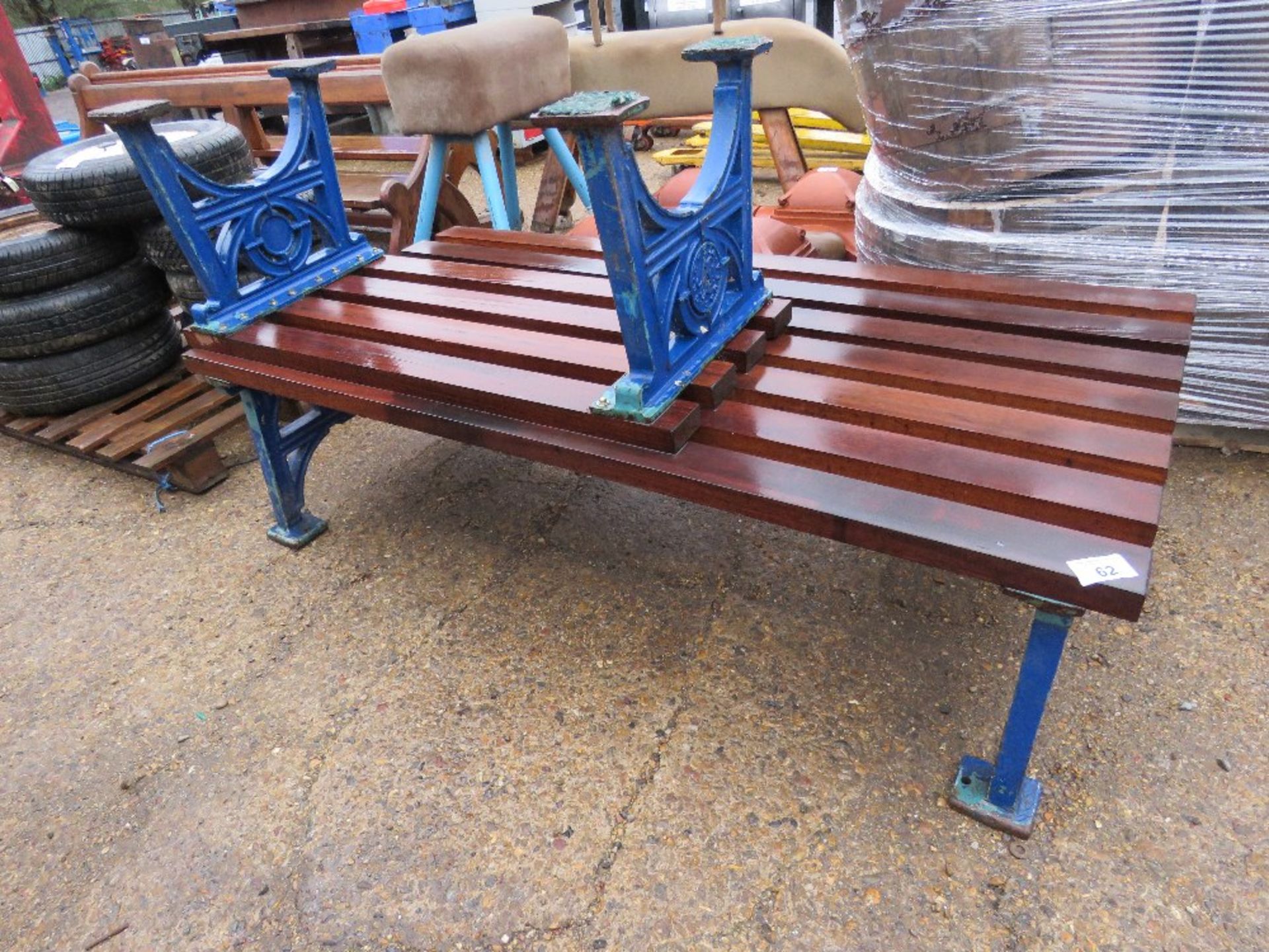 2 X WOODEN TOPPED BENCHES WITH CAST ENDS 1.2M AND 1.8M LENGTH APPROX, HEAVY DUTY CONSTRUCTION. - Image 5 of 5