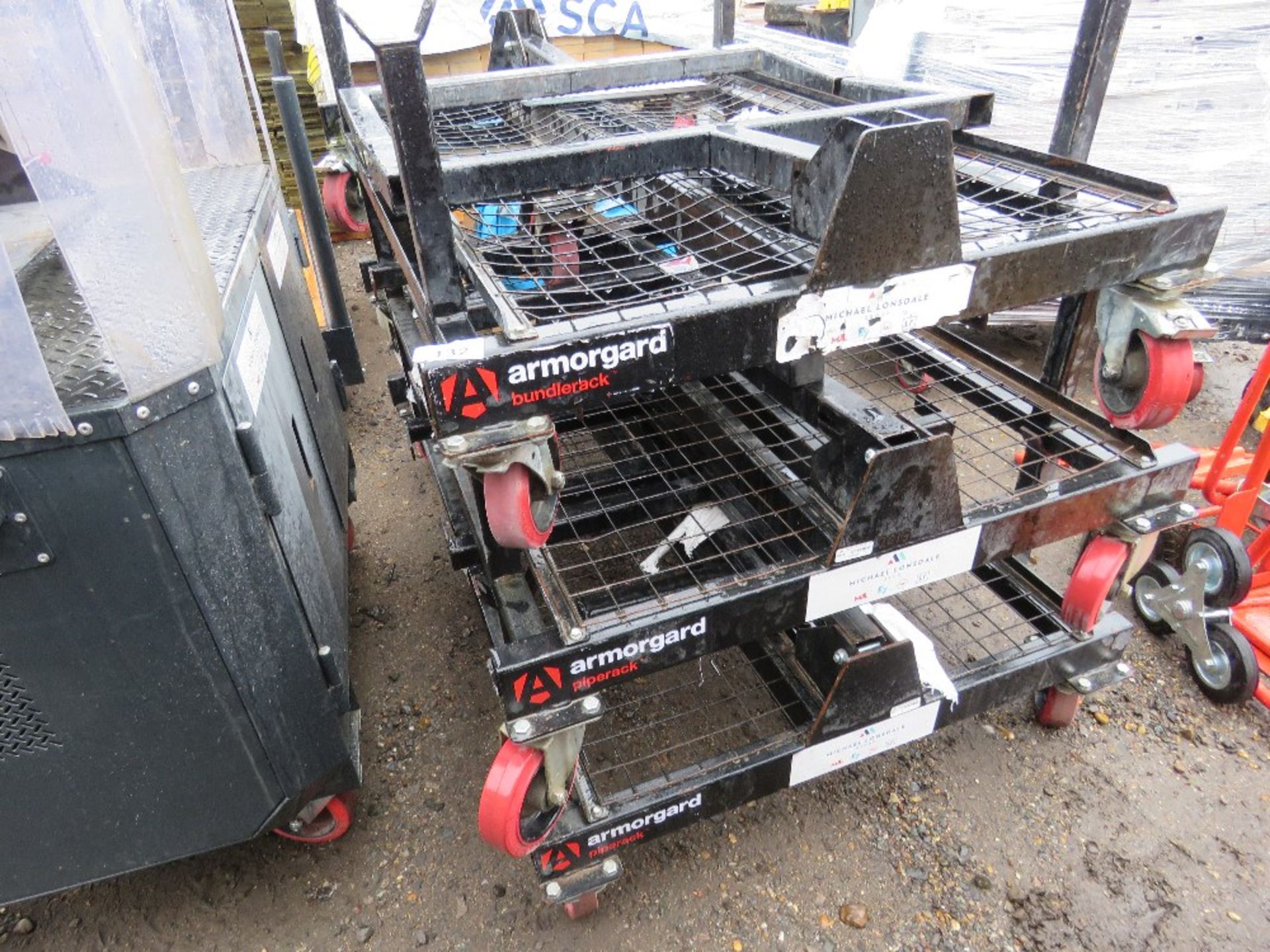 3 X ARMORGARD BUNDLE RACK TROLLEYS. SOURCED FROM LARGE CONSTRUCTION COMPANY LIQUIDATION.