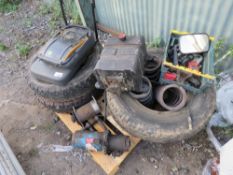 ASSORTED LANDROVER SPARES INCLUDING WHEELS, PLUS A HYDRAULIC PUMP UNIT. THIS LOT IS SOLD UNDER T
