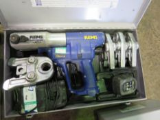 REMS AKKU-PRESS ACC BATTERY POWERED CRIMPING SET IN A CASE. SOURCED FROM LARGE CONSTRUCTION COMPANY