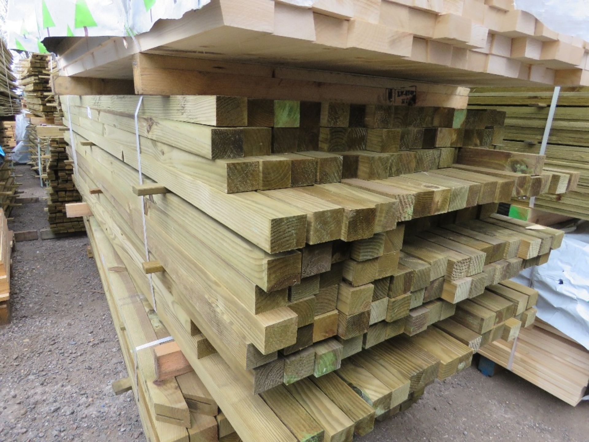 PACK OF TREATED TIMBER POSTS: 2.2-2.7M LENGTH 55MM X 45MM APPROX. 192NO IN TOTAL APPROX.